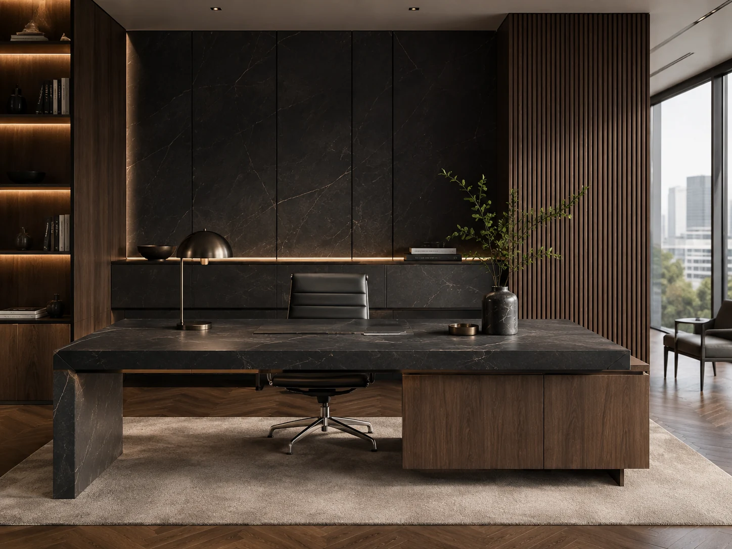Representative office application using dark premium laminate surfaces